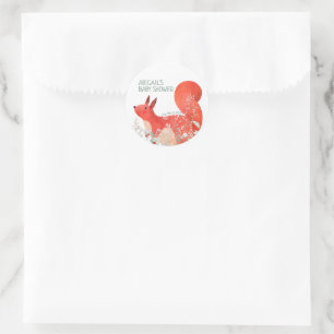 Sticker Rond Fleur sauvage d'écureuil rouge mignon Baby shower 