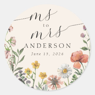 Sticker Rond Fleur sauvage d'été vintage Mme à Mme Fête des mar