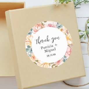 Sticker Rond Fleur Sauvage Élégante Remerciement de Mariage Per