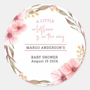 Sticker Rond Fleur sauvage est sur le chemin Baby shower rose