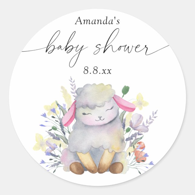 Sticker Rond Fleur sauvage et agneau - Baby shower (Devant)