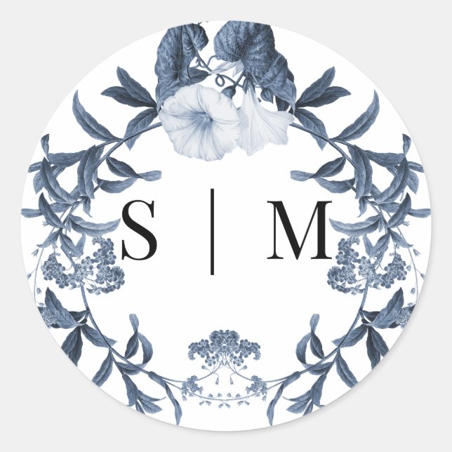 Sticker Rond Fleur sauvage Floral Bleu n Blanc Sceau de mariage (Devant)
