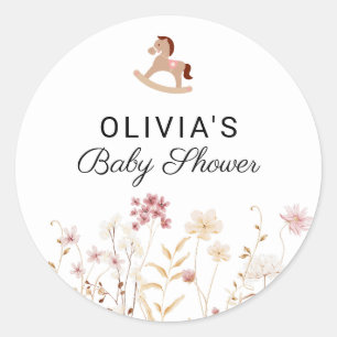 Sticker Rond Fleur sauvage Floral Boho Baby shower Cadeau