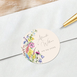 Sticker Rond Fleur sauvage Floral Boho Beige Mariage