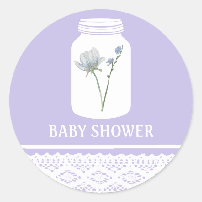 Sticker Rond Fleur sauvage Mason Jar et Baby shower dentelle (Devant)