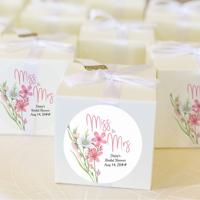 Sticker Rond Fleur sauvage Meadow Miss à Mme Pretty Fête des ma (Miss to Mrs bridal shower stickers from my Wildflower Meadow collection)