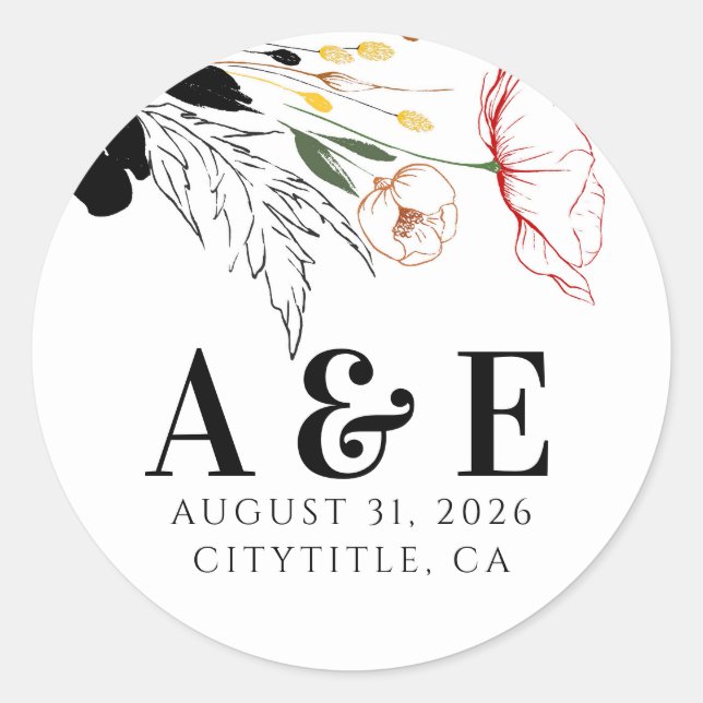 Sticker Rond Fleur sauvage Moderne Boho Black Accents (Devant)