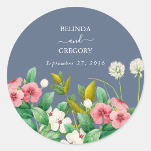 Sticker Rond Fleur sauvage Periwinkle Dusty Blue Mariage
