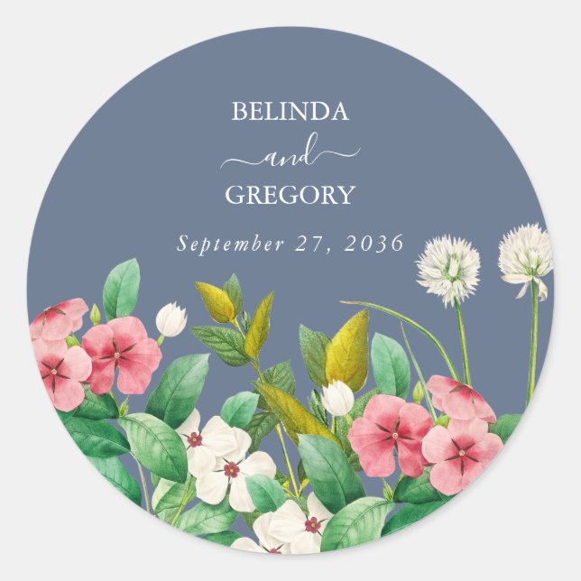 Sticker Rond Fleur sauvage Periwinkle Dusty Blue Mariage (Devant)