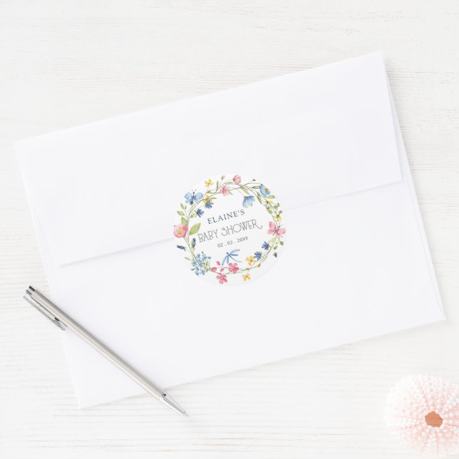 Sticker Rond Fleur sauvage Printemps fleurit Baby shower Floral (Enveloppe)