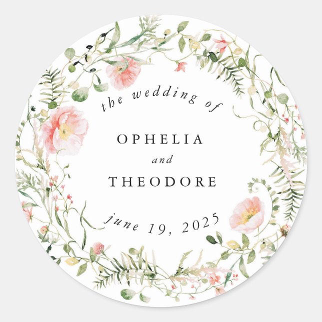 Sticker Rond Fleur sauvage rose Aquarelle Mariage Favoriser Mer (Devant)