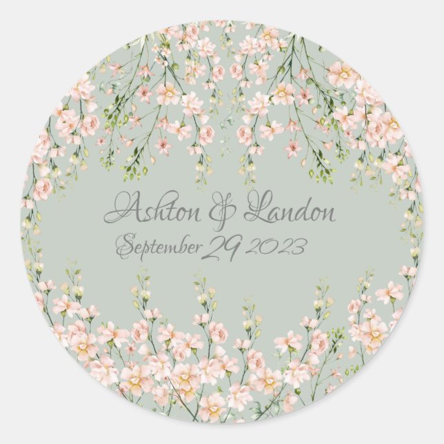 Sticker Rond Fleur sauvage Rose Blush Sage Vert Élégant Floral (Devant)