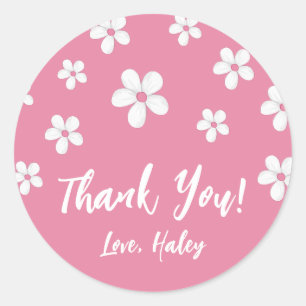 Sticker Rond Fleur Sauvage Rose Poussiéreux Mignonne Fille Merc