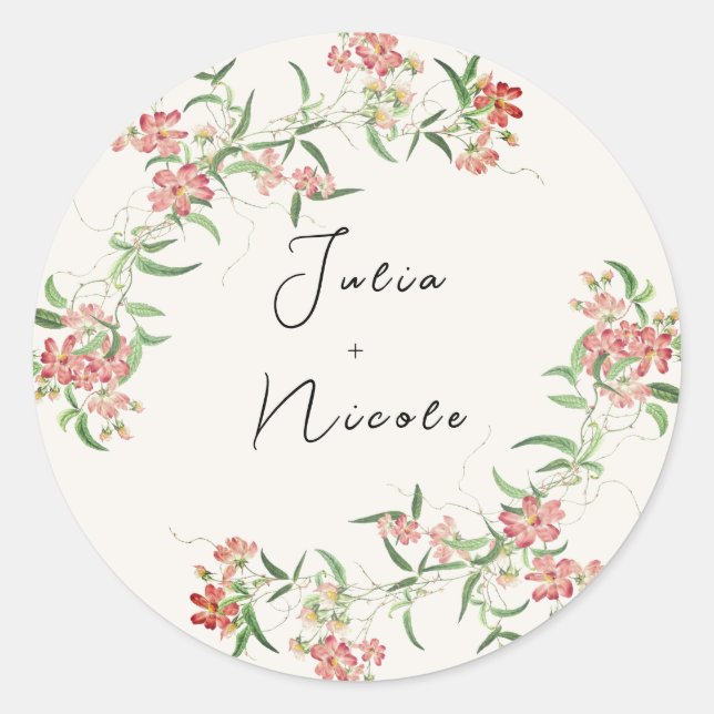Sticker Rond Fleur sauvage rose Rose Spring Garland Mariage (Devant)
