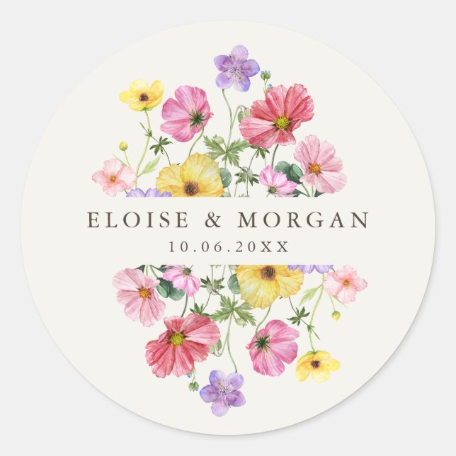 Sticker Rond Fleur sauvage Rustic Chic Floral Mariage campagnar (Devant)