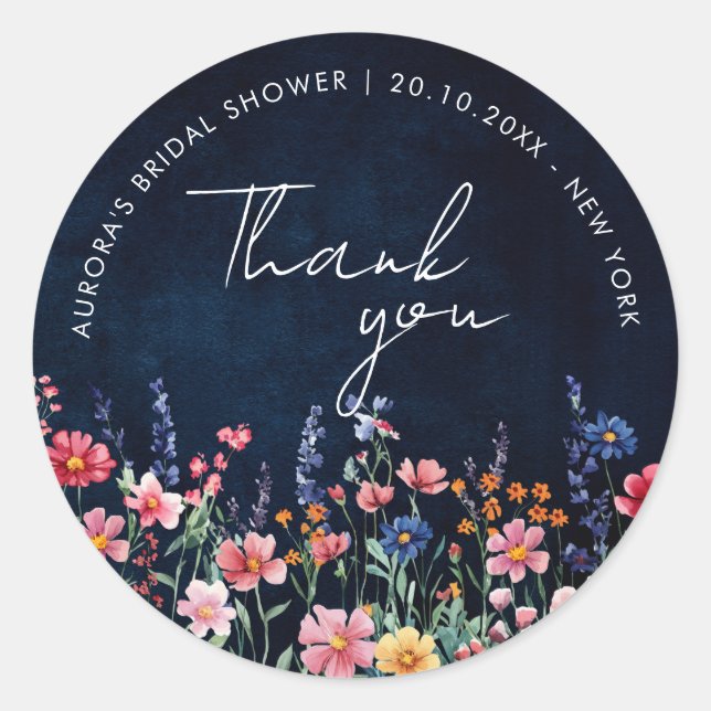 Sticker Rond Fleur sauvage Rustic Country Bridal douche merci (Devant)
