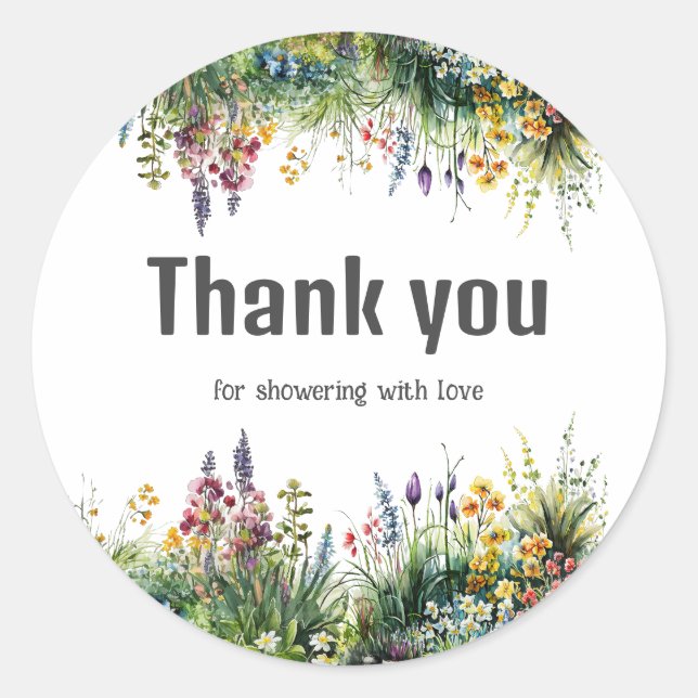 Sticker Rond Fleur sauvage rustique Boho Chic Floral Baby showe (Devant)