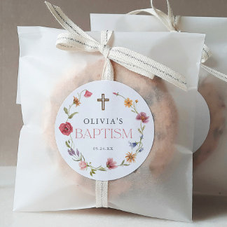 Sticker Rond Fleur sauvage Spring Floral Girl Baptism Party