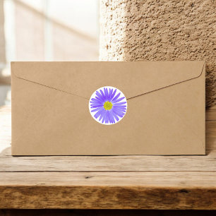 Sticker Rond Fleur sauvage violet avec photo Centre Jaune