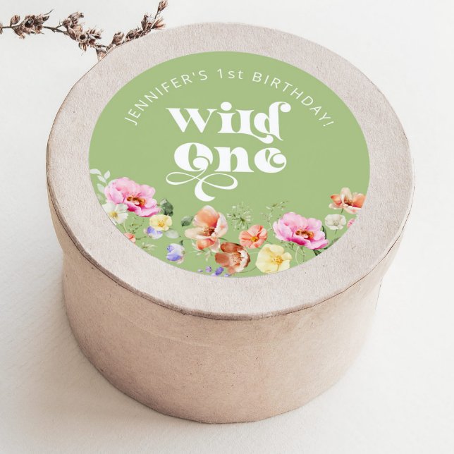Sticker Rond Fleur sauvage Wild une fille 1er anniversaire (Créateur téléchargé)