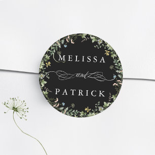 Sticker Rond Fleur sauvage Wreath Élégant mariage noir
