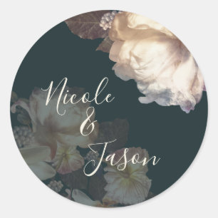 Sticker Rond Fleurit romantique Floral Élégant Botanique