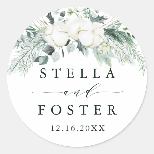 Sticker Rond Fleurs à feuillage persistant et coton Mariage élé (Devant)