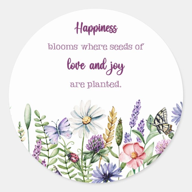 Sticker rond Fleurs aquarelles Fleurs de Bonheur (Devant)