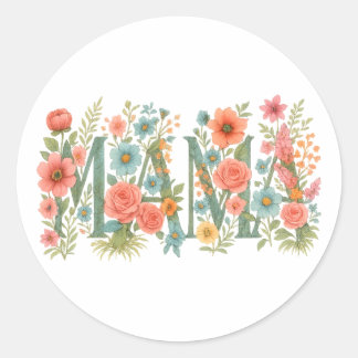 Sticker Rond Fleurs aquarelles Floral Mama pour la fête des Mèr