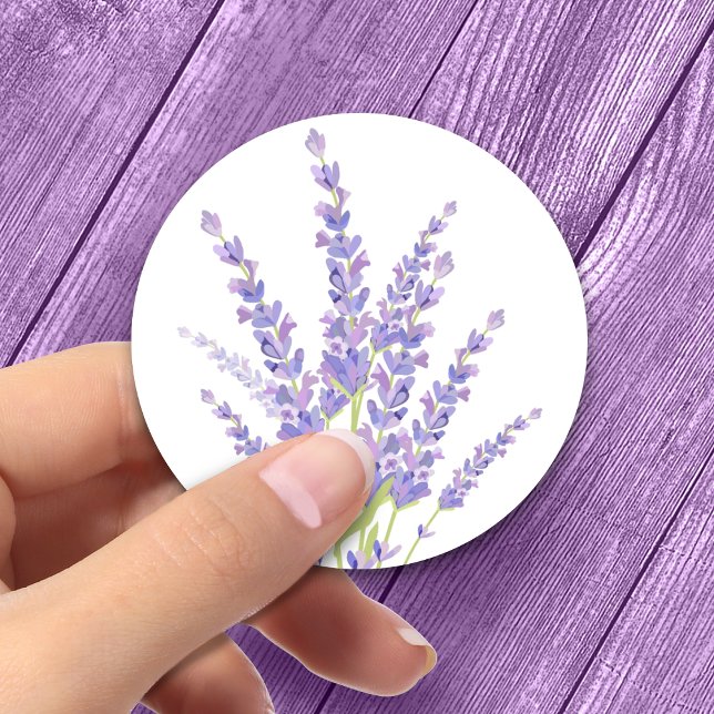 Sticker Rond Fleurs aquarelles violettes mariage lavande Classi (Créateur téléchargé)