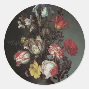 Sticker Rond Fleurs baroques vintages par Balthasar van der Ast