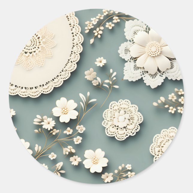 Sticker Rond Fleurs blanches en dentelle moderne (Devant)