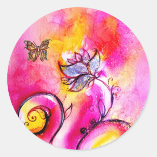 STICKER ROND FLEURS BLANCHES ET BOUTEILLE D'OR