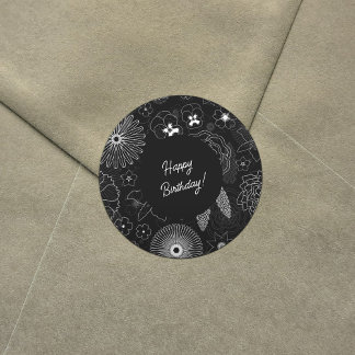 Sticker Rond Fleurs blanches et grises Motif élégant