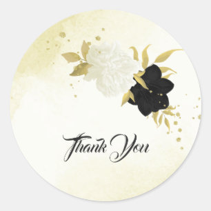 Sticker Rond fleurs blanches noires or feuille mariage