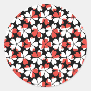 Sticker Rond Fleurs blanches rouges mignons motif
