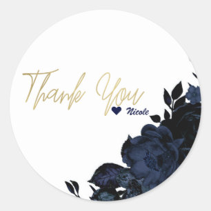 Sticker Rond Fleurs bleu foncé de la marine Glam gothique flora