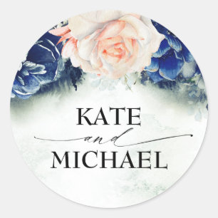 Sticker Rond Fleurs bleu marine et bracelet élégant moderne