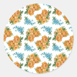 Sticker Rond Fleurs bleu rose jaune Motif Vintage
