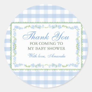 Sticker Rond Fleurs bleues garçon Grandmillenial Baby Shower Gi