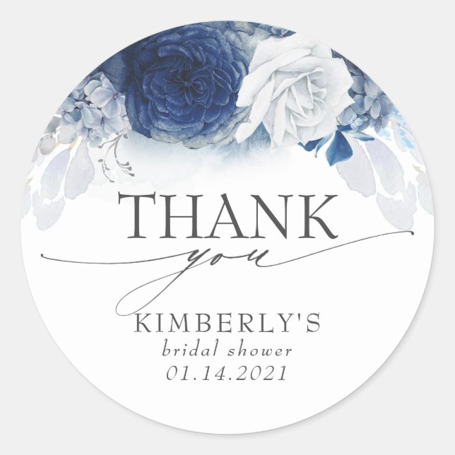 Sticker Rond Fleurs bleues poussiéreuses Merci élégant (Devant)