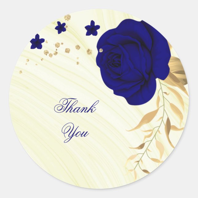 Sticker Rond fleurs bleues royales & or marbre feuille (Devant)
