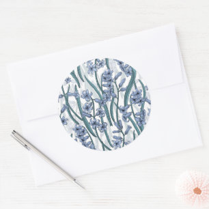 Sticker Rond Fleurs Blue Hyacinth sur blanc