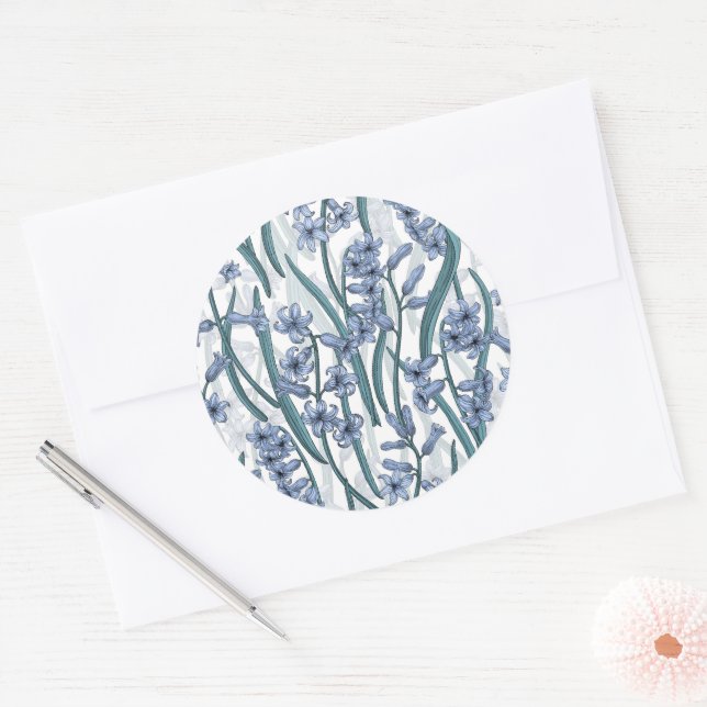 Sticker Rond Fleurs Blue Hyacinth sur blanc (Enveloppe)