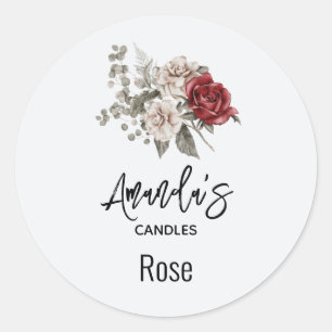 Sticker Rond Fleurs Boho Gris Rouge et Crème Bougie Biz