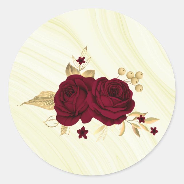 Sticker Rond fleurs bordeaux or marbre feuille (Devant)