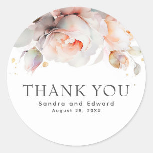 Sticker Rond Fleurs Botaniques Élégantes de Rose Merci