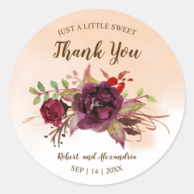 Sticker Rond Fleurs bourguignonnes | Merci de Mariage doux (Devant)