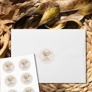 Sticker Rond Fleurs Brown Rustiques  de automne Neutre Mariage