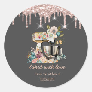 Sticker Rond Fleurs Chic Mixer Rose Gold Drips Boulangerie